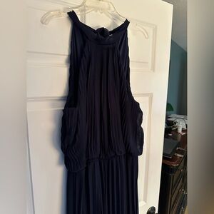Elegant Navy Blue halter Pantsuit with accordion pleats